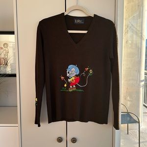 Vintage 70s LeRoy Knitwear V-Neck Embroidered Mouse & Mushroom Sweater 🐭🍄